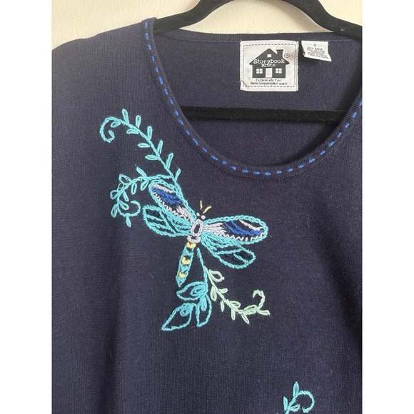 Storybook Knits Small Sweater‎ Tunic Sweater Dragonfly Embroidered Blue Y2K - Picture 4 of 8
